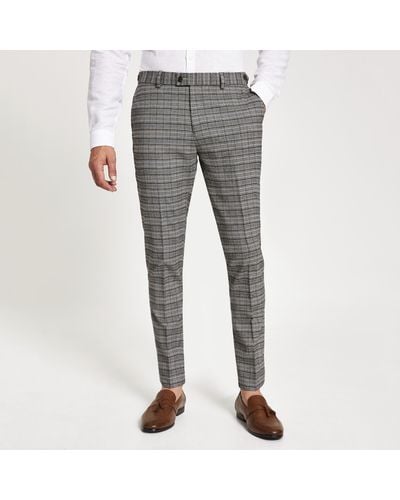 River Island Check Stretch Skinny Suit Trouser - Grey
