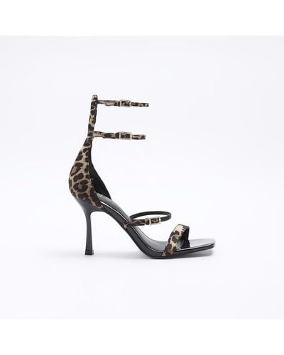 River Island Brown Leopard Print Strappy Heeled Sandals - White