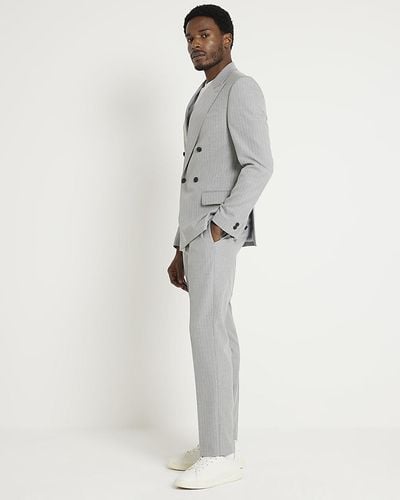 River Island Grey Slim Fit Crepe Stripe Suit Trousers