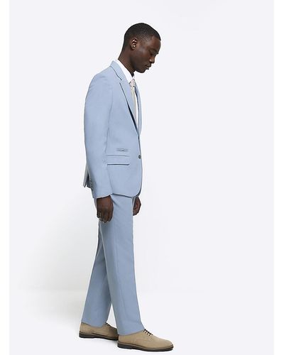 River Island Textured Suit Pants - Blue