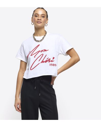 River Island White Graphic Cropped T-shirt