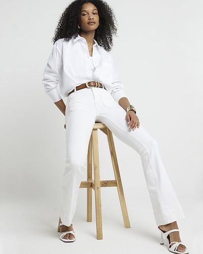 River Island White Pocket Front Flare Jeans