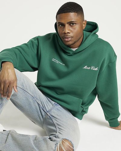 River Island Green Oversized Fit Embroidered Hoodie