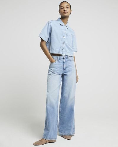 River Island Blue High Rise Palazzo Jeans