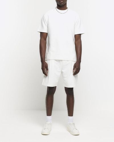 River Island Ecru Regular Fit Textured Smart Shorts - White