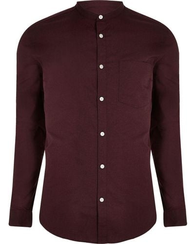River Island Burgundy Grandad Collar Oxford Shirt Burgundy Grandad Collar Oxford Shirt - Purple