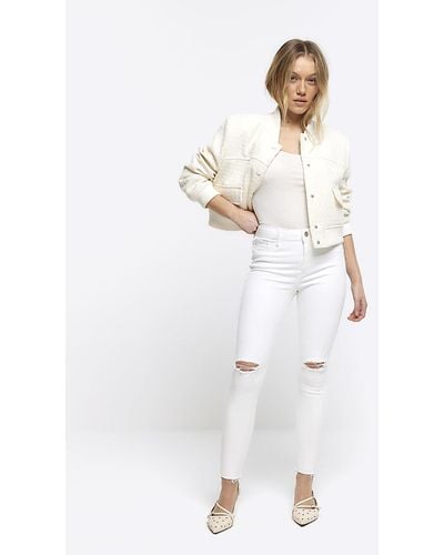River Island Ripped Molly Skinny Jeans - White