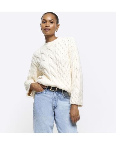 River Island Cream Cable Knit Sweater - White