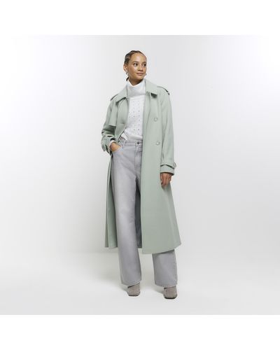 River Island Green Belted Longline Trench Coat - Grey