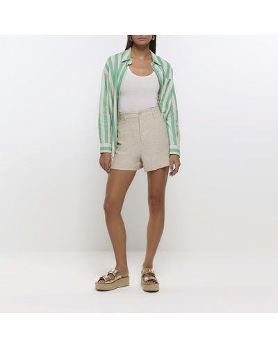 River Island Beige Tailored Shorts With Linen - Natural