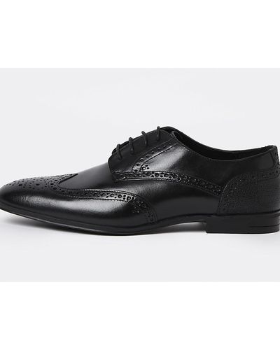 River Island Black Leather Lace Up Brogue Derby Shoes