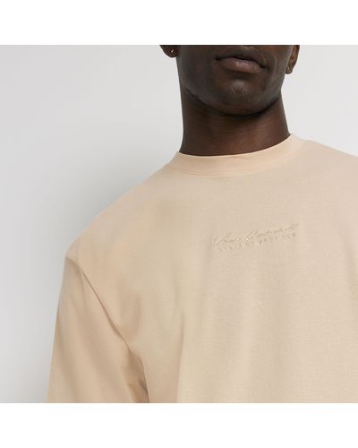 River Island Coral Regular Fit Textured T-shirt - Brown