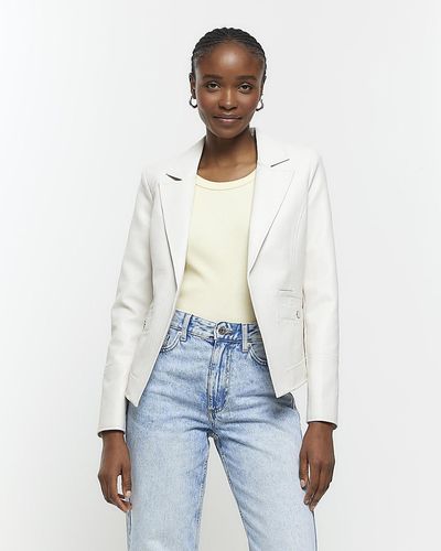 River Island Stone Faux Leather Blazer - White