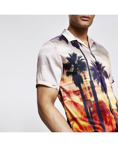 River Island Palm Print Shirt - Orange