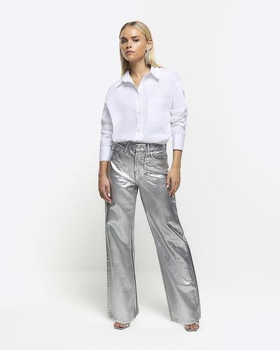 River Island Petite Silver Straight Coated Jeans - White