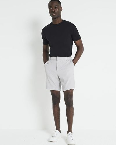 River Island Grey Regular Fit Plisse Shorts - White