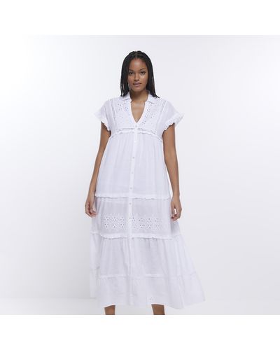 River Island White Lace Maxi Shirt Dress