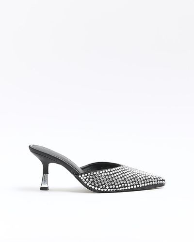 River Island Black Diamante Mule Court Shoes - White