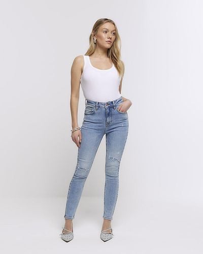 River Island High Waisted Ripped jeggings - Blue