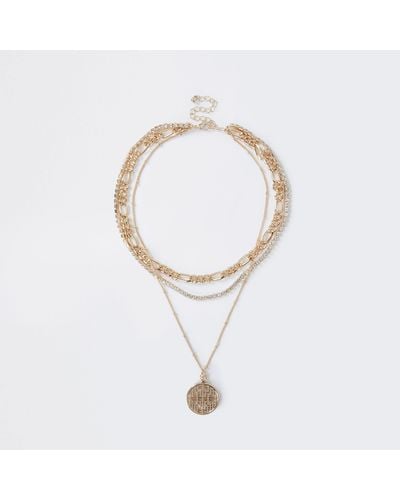 River Island Gold Colour Layered Chain Necklace - White