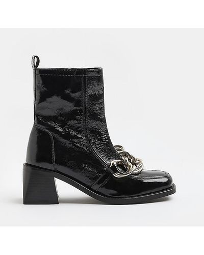 River Island Black Leather Chain Ankle Boots