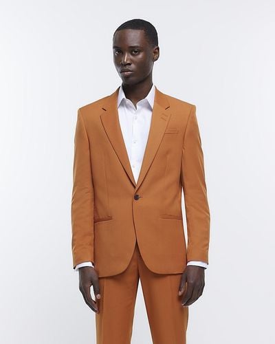 River Island Orange Slim Fit Single Breasted Suit Jacket - Brown
