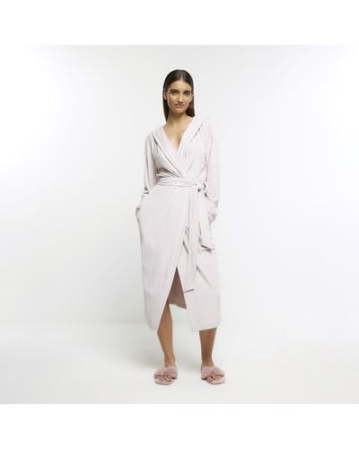 River Island Soft Hooded Dressing Gown - White