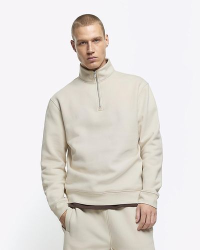 River Island Ecru Regular Fit Half Zip Sweatshirt - Gray