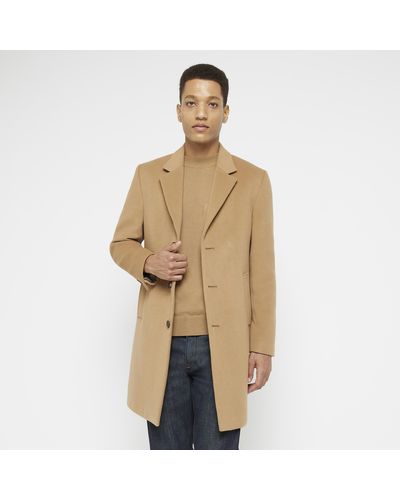 River Island Brown Single Breasted Overcoat - Natural