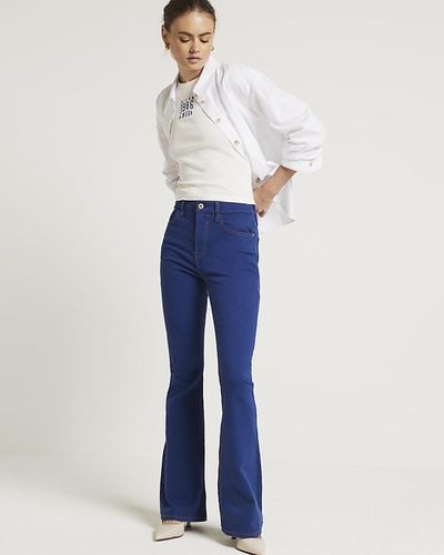 River Island Blue High Waisted Flared Jeans