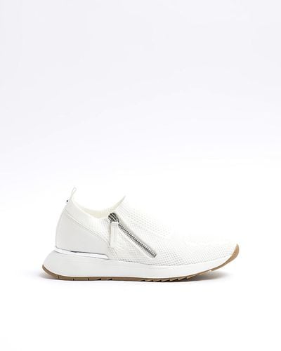 River Island White Knit Side Zip Trainers