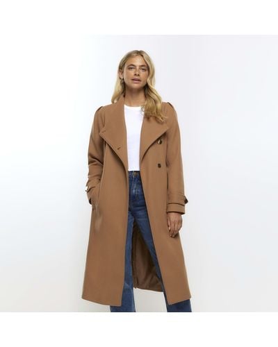 River Island Brown Belted Wrap Coat