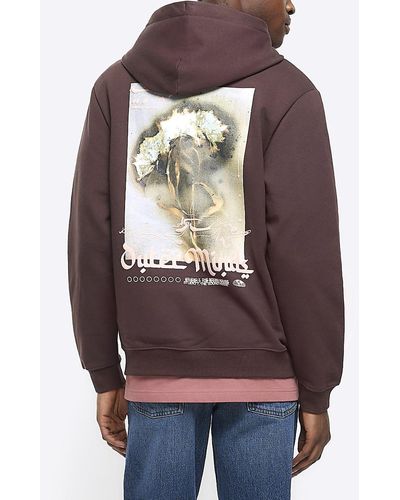 River Island Washed Graphic Hoodie - Brown