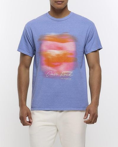 River Island Sunrise Print T-shirt - Blue