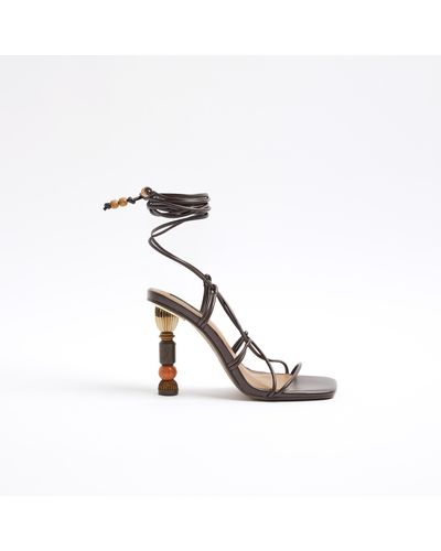 River Island Brown Beaded Heel Lace Up Sandals