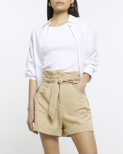 River Island Tie Front High Waisted Shorts - White
