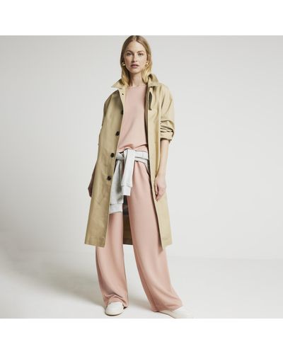 River Island Pink Pull On Wide Leg Trousers - Natural