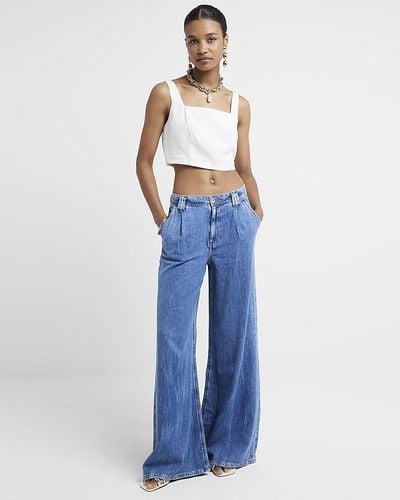 River Island Mid Rise Tailored Wide Fit Jeans - Blue