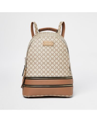 River Island Monogram Backpack in Brown