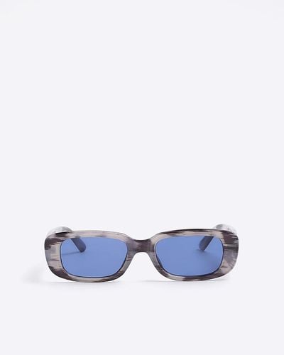 River Island Grey Abstract Tortoise Rectangular Sunglasses - Blue
