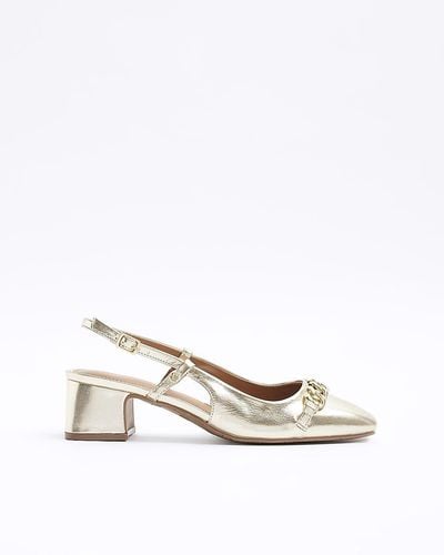 River Island Chain Sling Back Heeled Court Shoes - White