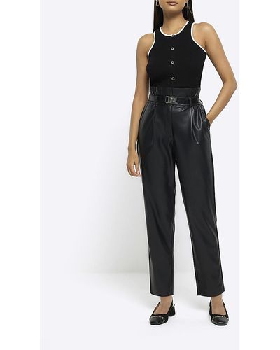 River Island Black Faux Leather Paperbag Pants