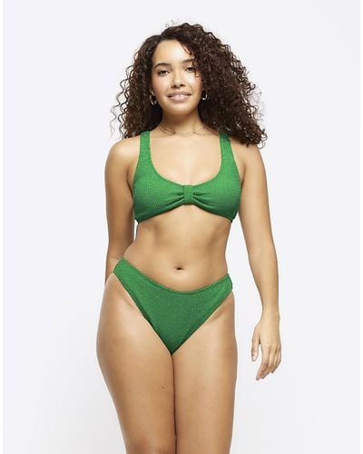 River Island Textured Knot Cami Bikini Top - Green