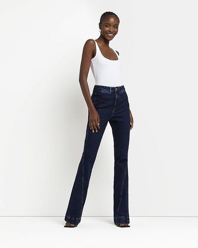 River Island Blue High Waisted Flared Jeans