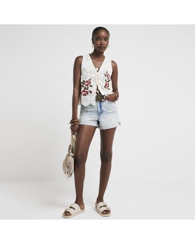 River Island Cream Broderie Embroidered Tie Up Vest Top - White
