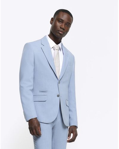 River Island Blue Slim Fit Textured Suit Jacket