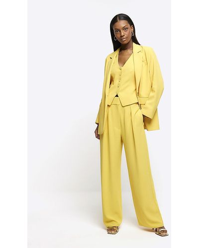 River Island Pleated Wide Leg Trousers - Yellow