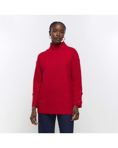 River Island Cuff Detail Sweater - Red