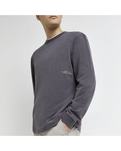 River Island Grey Regular Fit Long Sleeve T-shirt