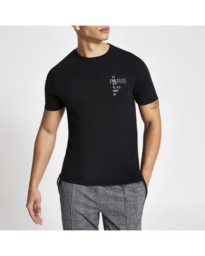 River Island Printed Short Sleeve T-shirt - Black